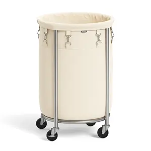 SONGMICS 70L round Oxford Fabric laundry dirty cloth rolling cart laundry basket on wheels