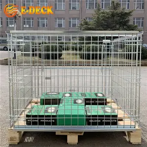 European Metal Steel Folding Stackable Welded Wire Mesh Pallet Cage With Wooden Pallet