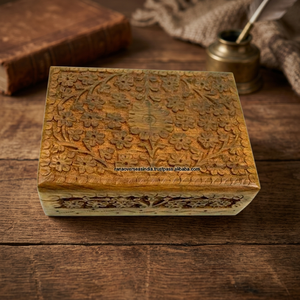 Natural Finish Folk Art Sheesham <b>Wood</b> Through-Carved Decorative Jewellery Storage Box Rectangular Shape for Wedding Decoration - Product Image 3