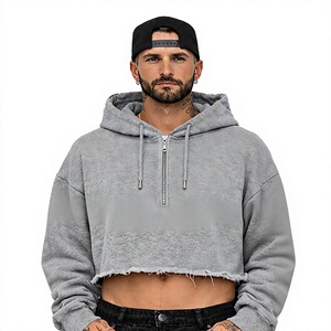Sudadera con capucha corta con cremallera, oversize, gris liso, casual, de felpa francesa, para invierno, unisex, 100% algodón, tallas grandes para hombre - Product Image 3
