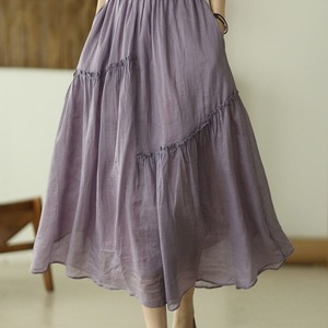 Nouvelle collection été 2026, vente en gros : Jupe midi en coton et <span class=keywords><strong>lin</strong></span> à ourlet asymétrique, style Mori Girl <span class=keywords><strong>japonais</strong></span>, élégante, double couche, coupe trapèze évasée, style féerique - Product Image 3