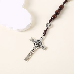 Perles de chapelet catholiques personnalisées, perles en bois 8*10mm, croix, Jésus, Saint, collier, bijoux, chapelets chrétiens, fournitures pour la fabrication de cadeaux - Product Image 3
