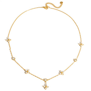 Collier Trèfle à Quatre Feuilles en Zircon avec Chaîne Dorée pour Femme – Bijou Fin à Porter au Quotidien, Pendentif Fleur avec Sertissage Griffe - Product Image 5