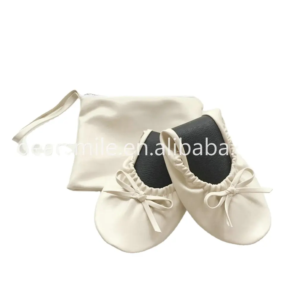High quality popular womens flats beige flat roll up ballet with colored bag for wedding