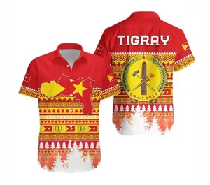 提格雷夏威夷衬衫圣诞快乐混合非洲图案定制高尔夫衬衫批发夏威夷衬衫涤纶面料