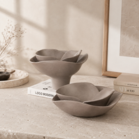 Bol en céramique marron chocolat avec forme de pétales de fleurs superposés, décoration sculpturale organique pour la maison, centre de table