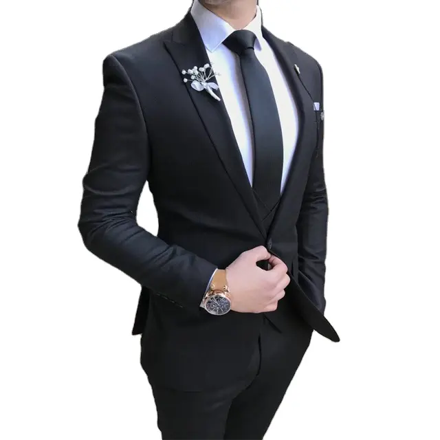 Black Brand New Business 3 Piece Mens Suits Formal Peaked Lapel Single One Buttons Men Suit WF561