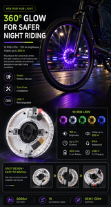 WOSEN 10 RGB LED 360° Hub <b>Light</b> Vibration Sensor Auto <b>Sleep</b> 5 Colors Tool Free Night Riding Commuting Bicycle <b>Light</b> - Product Image 5