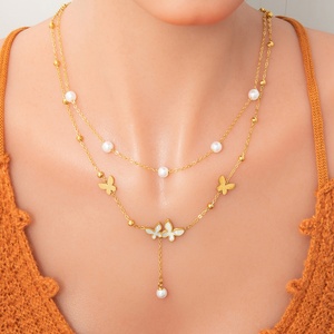 สร้อยคอจี้ทองคำ 18K สแตนเลสสตีลสองชั้นสไตล์วินเทจ ดีไซน์ทันสมัย ไอเดียของขวัญสุดเก๋ - Product Image 1