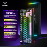 AULA S75Pro Keyboard Gaming Tri Mode RGB Struktur Gasket Nirkabel Mekanik Hot-swappable 4000mAh Layar Aksesoris PC Gamer