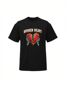 T-shirt Broken Heart Skull Hand da uomo in cotone nero 180g a maniche corte con collo rotondo, stile street, stampa jersey, vestibilità regular - Product Image 1