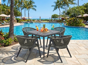 Ensemble de salle à manger de luxe 5 pièces noir pour patio, mobilier d'extérieur pour <span class=keywords><strong>jardin</strong></span> et véranda, <span class=keywords><strong>table</strong></span> en aluminium et 4 chaises en corde - Product Image 3
