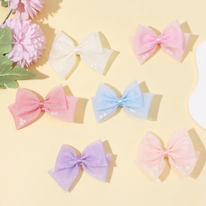 <span class=keywords><strong>Barrettes</strong></span> mignonnes pour enfants avec nœuds en perles et mailles, pinces à cheveux alligator douces, accessoires pour filles - Product Image 1
