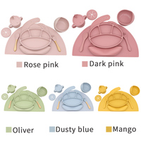 Vaisselle en silicone pour enfants de qualité alimentaire sans Bpa d'usine ensemble d'alimentation assiette et cuillère d'alimentation pour bébé à succion ensemble-cadeau