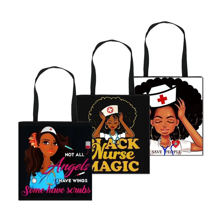 Promotion 15inch Nurse Doctor Gifts Women Handbags Ladies Black Art African Girls Handbag Tote Bag