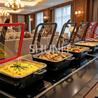 Dreischichtiger Stahl-Chafing-Dish (4,5L) aus 304 Edelstahl, Schwarz, Mini-Speisenwärmer mit Glasdeckel, Geeignet für Induktion und Wärmelampen