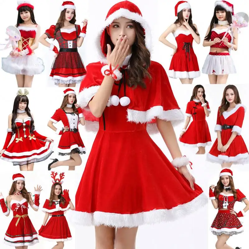Новое рождественское милое женское платье Санта-Клауса красное женское осенне-зимнее вечернее костюм для вечеринки сексуальный Рождественский Костюм