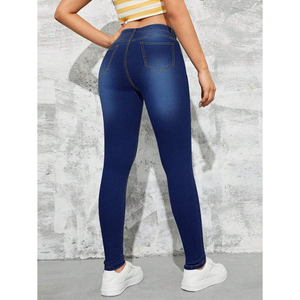 Envío Gratis en EE. UU. - Jeans Ajustados de Mujer Talla XL, Cintura Alta, Azul Oscuro, Elásticos, Estilo Casual, Pantalones de Mezclilla Tipo Legging con Logo en la Cintura - Product Image 3