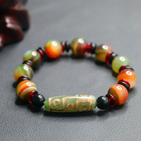 Bracelets porte-bonheur en perles d'agate Dzi à neuf yeux, forme baril, pierre précieuse, calcédoine colorée, unisexe, vente en gros