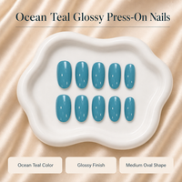 K795 Kaixin Faux ongles à presser, forme ovale moyenne, couleur Teal Océan, style French, pour usage intérieur, fournitures pour ongles