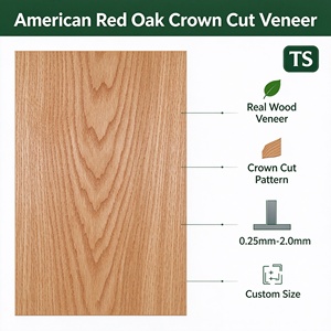 Plaque de placage en chêne rouge américain, coupe couronne, naturelle, coupe plate, épaisseur 0,25 mm à 2,0 mm, pour portes d'armoires et panneaux muraux - Product Image 2