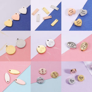 Kalung liontin diy bulat geometris besi tahan karat cermin kalung liontin logo khusus pribadi - Product Image 2