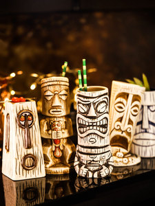 DZ <span class=keywords><strong>Tasse</strong></span> à cocktail créative en céramique, style Tiki Bar Hawaïen Zombie, durable, compatible lave-vaisselle et micro-ondes, avec bouchon de paille personnalisable - Product Image 2