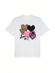 T-shirt da donna per San Valentino, girocollo, manica corta, taglie forti, con stampa a cuore, casual, primavera estate, in cotone jersey - Product Image 1
