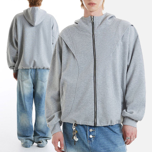 Sudadera con capucha y cremallera para hombre KingSen Custom 100% algodón, estilo desestructurado y con paneles. - Product Image 1