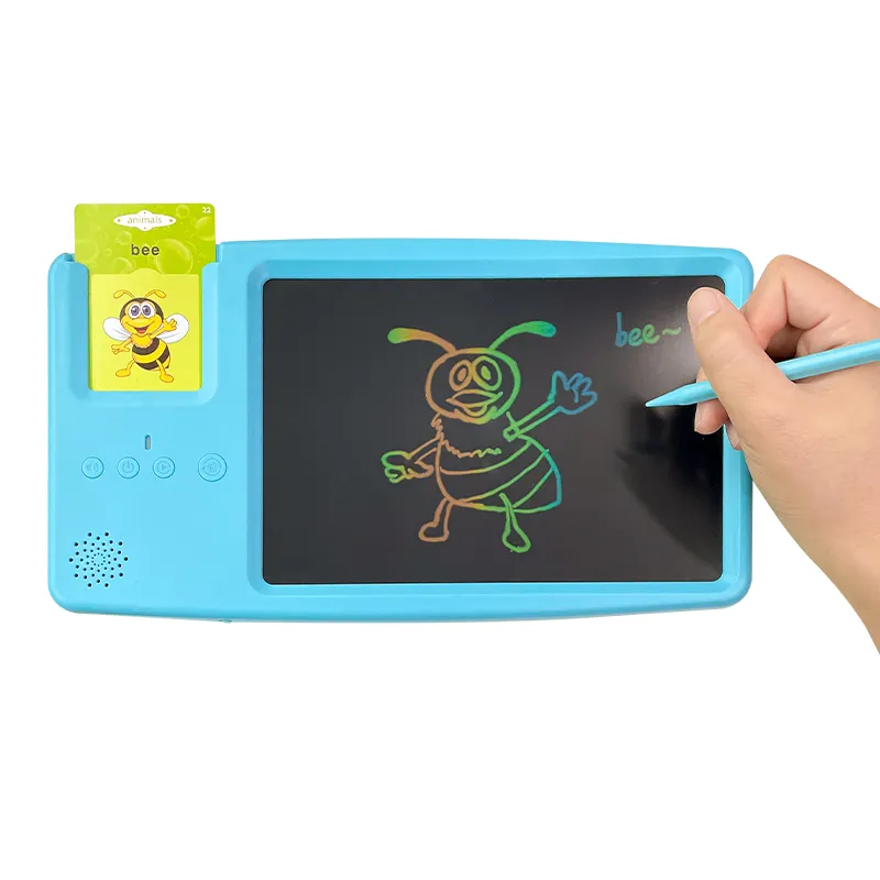 เครื่องเรียนอัจฉริยะสำหรับเด็ก,แฟลชการ์ดสองภาษาปรับแต่งภาษาได้ของเล่นเพื่อการเรียนรู้พร้อมแท็บเล็ต LCD สำหรับเด็ก