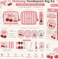 Kit de bolsa de almacenamiento para punto de cruz Butterfly Cherry Mahjong, de lona de algodón estampada DIY, con cremallera de tres lados, para adultos, para autoacabado
