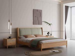 Lit en bois massif moderne avec tête de lit capitonnée, lit plateforme, taille et couleur personnalisées, meubles de chambre à coucher - Product Image 2