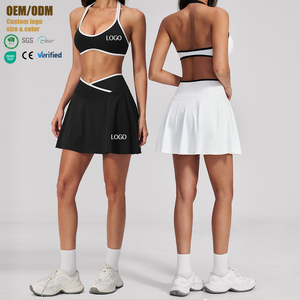 Nouvelle jupe de tennis respirante pour l'extérieur, avec soutien-gorge contrastant à rayures, taille haute, pour le fitness et le golf – Ensemble de jupes de tennis - Product Image 1