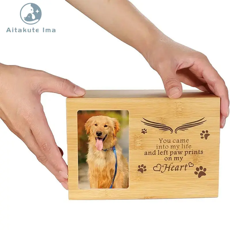 Memorial Keepsake Bamboo Dog Cat Urn With Photo Frame Pet Memorial Urn For Ashes Cat Dog Memory Box