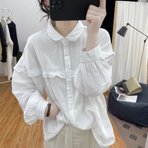 Women's Lantern Sleeve Blouse Army Yellow Long Sleeves Mandarin Collar Cotton Poplin Shirt Retro Everyday Wear - Product Image 4