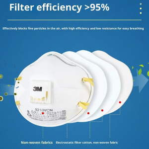 หน้ากากกันฝุ่นสำหรับหายใจ8210V หน้ากากป้องกันฝุ่นพร้อมวาล์วหายใจ PM2.5และป้องกันหมอกควันผ้าไม่ทอ - Product Image 2