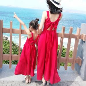 ชุดครอบครัวฤดูร้อนแบบใหม่ สีพื้น แขนกุด ชุดแม่ลูกหวานๆ สำหรับพ่อแม่และลูก - Product Image 4