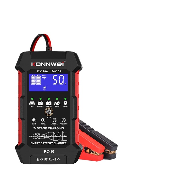 KONNWEI RC-10 12V 10 a 24V 5A Car Battery Charger Full Automatic Fast Charging Pulse Repair Battery Charger Lead Acid AGM Gel
