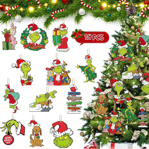 24 Sets Eco-Friendly 8cm Cartoon Christmas Tree Decorations <b>Grinchs</b> Hanging <b>Ornaments</b> Bells Bows Kids Party Decoration Parties - Product Image 1