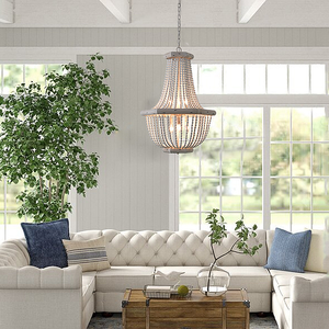 Rétro En Bois Massif Perle <span class=keywords><strong>Lustre</strong></span> E14 <span class=keywords><strong>Bougie</strong></span> Ampoule Suspension Lampe Réglable Hauteur Fer Art Suspension Lumière pour Salon Chambre - Product Image 5