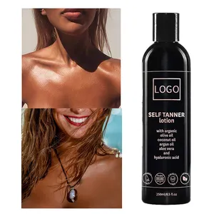 Logo privé lotion autobronzante hydratante sans paraben éclaircissante pour la peau et huile d'argan produits de bronzage complet pour le corps