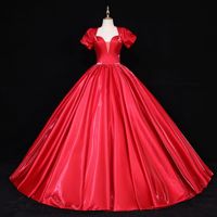 Robes de soirée élégantes pour femmes, de bal rouge, avec perles, pas cher