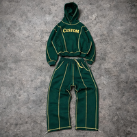Survêtements personnalisés avec logo brodé et surpiqûres contrastées pour hommes, en coton épais, vêtements pour hommes, ensembles amples surdimensionnés, fabricants
