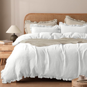 Öko-Tex Zertifiziert 100% Baumwolle Bettwäsche Gekräuselter Rand 200TC 2-teiliges Set 135x200cm Musselin Bettwäsche Super Weich Atmungsaktiv - Product Image 6