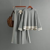 Automne hiver nouveau pull en tricot ample costume grande taille couleur unie bouton décontracté deux pièces ensemble pour dames