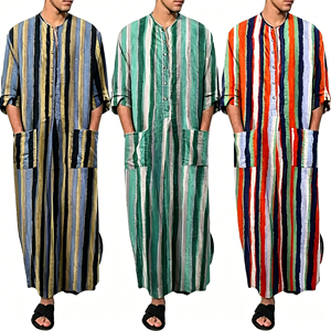 Abbigliamento mediorientale di alta qualità PF, tuta araba da <span class=keywords><strong>uomo</strong></span>, abbigliamento islamico casual a righe stampato, abbigliamento musulmano - Product Image 1