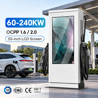 Station de recharge commerciale pour véhicules électriques 60-240 kW, chargeur rapide DC avec écran publicitaire 55 pouces, CCS1 CCS2 GB/T OCPP Double connecteur CE CB EMC