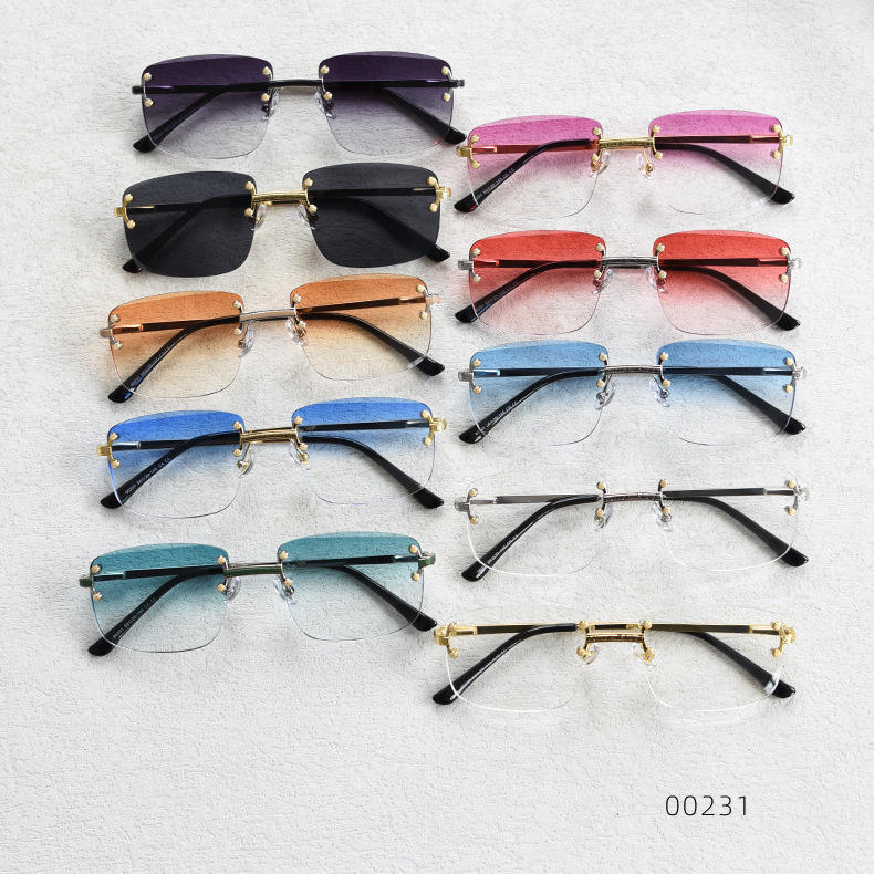 Stylish Frameless Sunglasses Trendy Square Luxury 2024
