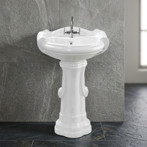 Lavabo sur pied en céramique Vitrosa bicolore fantaisie, couleur café, pour hôpital, villa, salle de bain - Product Image 2