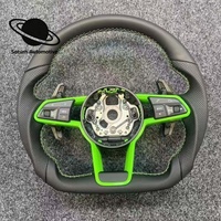 Volant sport en cuir personnalisé vert OLIVER Fitment FactoryAudi R8 à fond plat, style sport, 3 branches, logo RS